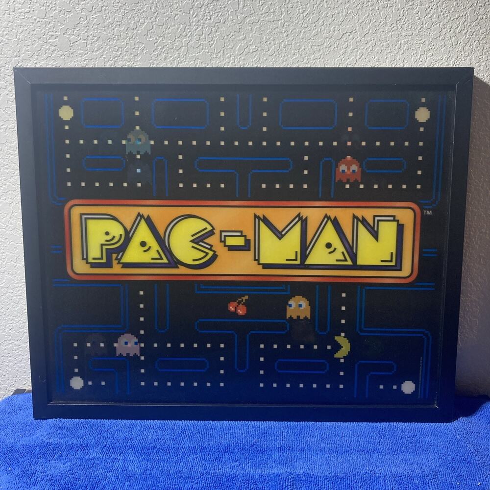PAC MAN Holographic Wall Art Retro Arcade. Characters Move With Perspective